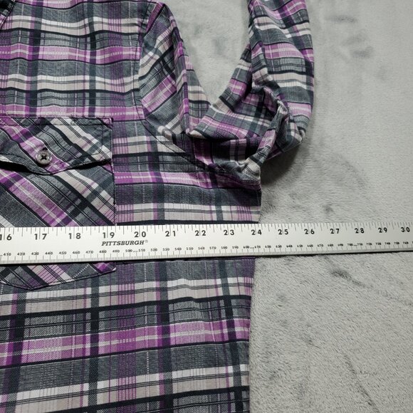 Social Collision Long Sleeve Button Up Plaid Shirt Purple Black Gray Men Sz L - Picture 9 of 10